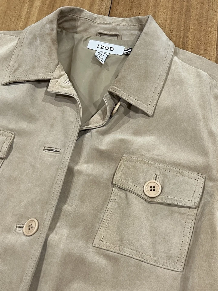 Chaqueta De Colección Izod Gamuza Cuero Para Mujer XLarge Beige Forrada Hippie Boho Años 90 Y2k Foto 2 de 4