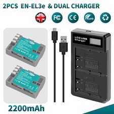 2x 2.2Ah EN-EL3e ENEL3a Battery & Charger For Nikon D50 D70s D80 D200 D300 D700