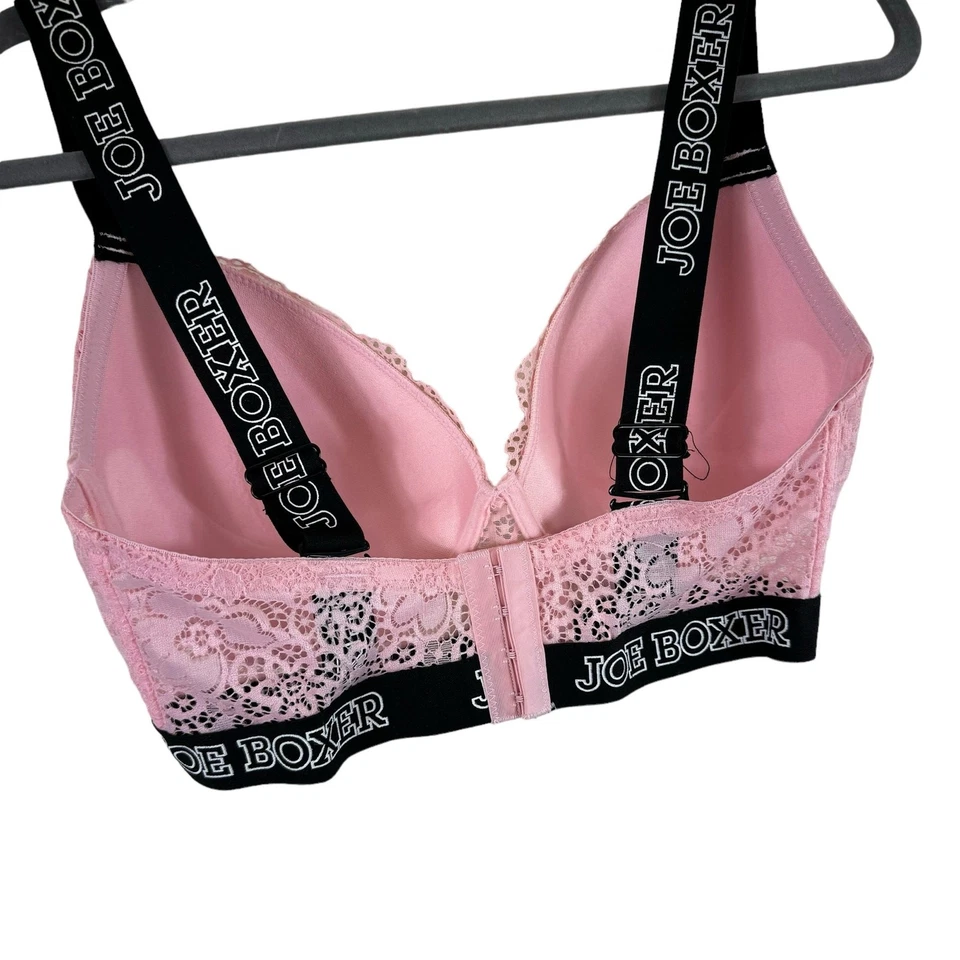 Joe Boxer Pink Black Lace Wide Band Adjustable Strap Padded Push Up Bra Sz 34DD - Image 2 of 4