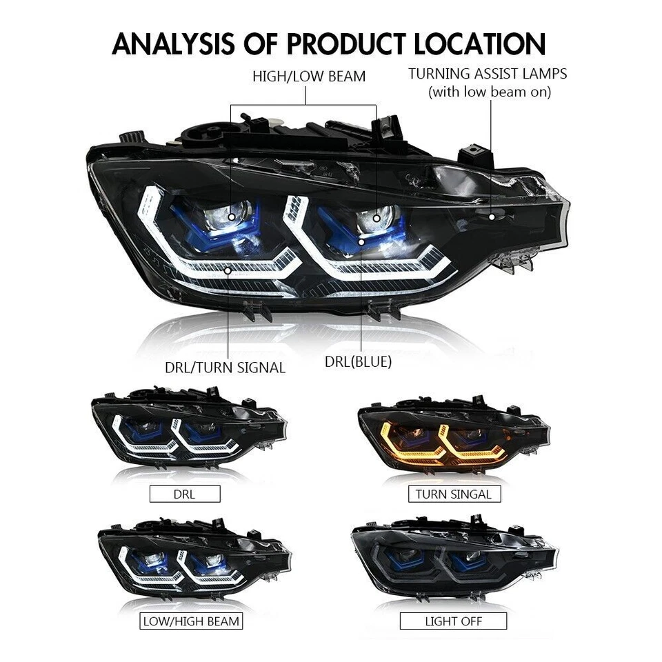 Faros proyectores secuenciales LED completos para BMW 2016-2019 F30 320i 328i 335i Foto 4 de 4