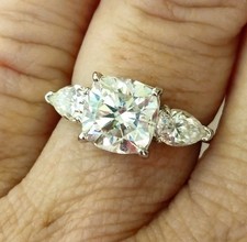 3 CT Cushion Cut Moissanite Three Stone Ring Real 925 SS Size 5