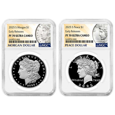 #ad #ad 2025 S Proof $1 Morgan and Peace Silver Dollar 2pc Set NGC PF70UC ER Morgan $269.00