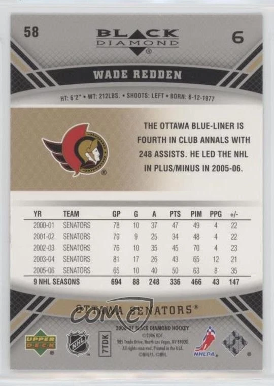 2006-07 Upper Deck Black Diamond Wade Redden #58 - Image 2 of 2