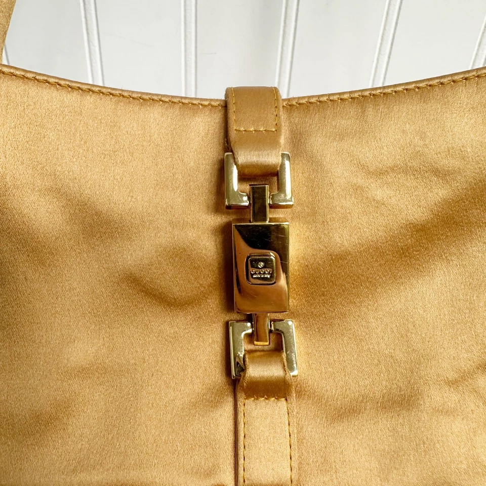 Bolso de Hombro Gucci Jackie 1961 Dorado Camel Seda Mini Hobo Vintage Bolso de Mano de Noche Foto 2 de 4
