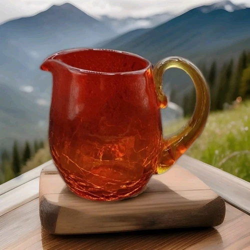 Stamped Blenko Crackled Glass Amberina Small Creamer Pitcher Jug