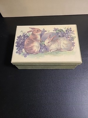 Vintage Rabbits and Violets Keepsake Box New- NOT In Original Wrapper