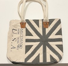 Artisan Up-cycled Canvas Strong Tote Shopping Bag with Zip & N.Y U.S.A Namebrand