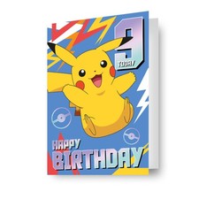 Carta Compleanno Pokemon Olografica Età 9 Licenza Ufficiale Bambini Ragazzi Ragazze