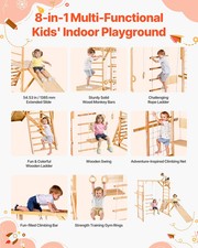 Indoor Playground Jungle Gym, 8-in-1 Wooden Indoor Playground for Kids, 220LBS M