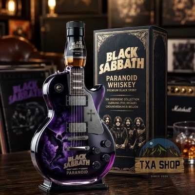Black Sabbath Paranoid Guitar Shaped Glass Bottle Ornament Bar Display Decor