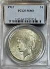 1925 US Silver Peace Dollar PCGS MS-64