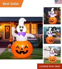5 FT Halloween Inflatable Cute Pumpkin Ghost Outdoor Decorations Blow Up Yard...
