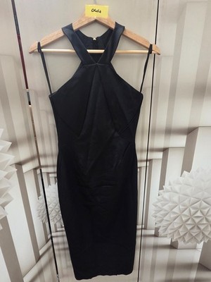 5à7 Cinq À Sept Black Halterneck Bodycon Midi Dress Gold Zip Size 2
