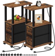 Narrow End Tables Living Room Set of 2 with Charging Station, Skinny Side