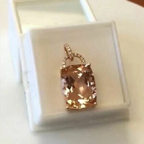 3.10CtCushion Cut Lab Created Morganite Pendant Solitaire 14K Rose Gold Plated - Image 2 of 4