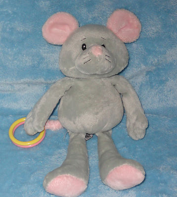 Baby Ganz Plush Gray Mouse Rattle Nice Mice Stuffed Animal Toy Ring Tail 11''