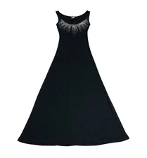 Vintage Y2K Wet Seal Maxi Dress Small Black Bling Rhinestone Ribbed Stretch Tank