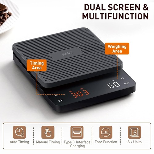 BAGAIL Digital Coffee Scale with Timer, 0.1g High Precision Electronic Kitchen - Picture 7 of 7