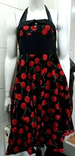 NEW Black Red Cherry Print Halterneck Tea Dress by Jiaodian XL UK 12