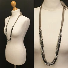 RETRO MULTI STRAND TWISTED NECKLACE FACETED BEADED RIBBON COSTUME JEWELLERY