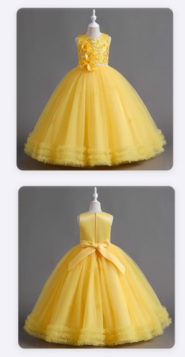Kids Princess Long Dress Girls Sequin mesh Dress For Wedding Party Dance perform - Picture 25 of 25