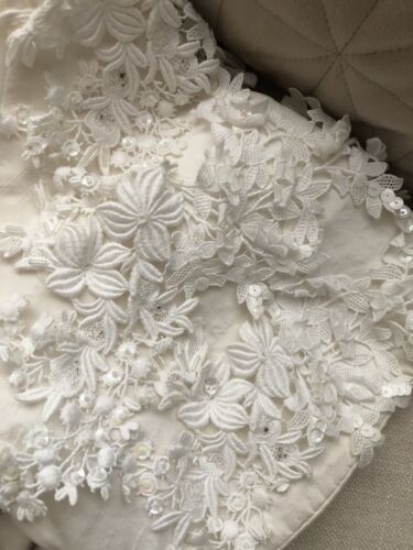 Vintage Chic French Style Appliqué Sleeve Sheath Column Wedding Dress ~Size 6/8 - Picture 7 of 14