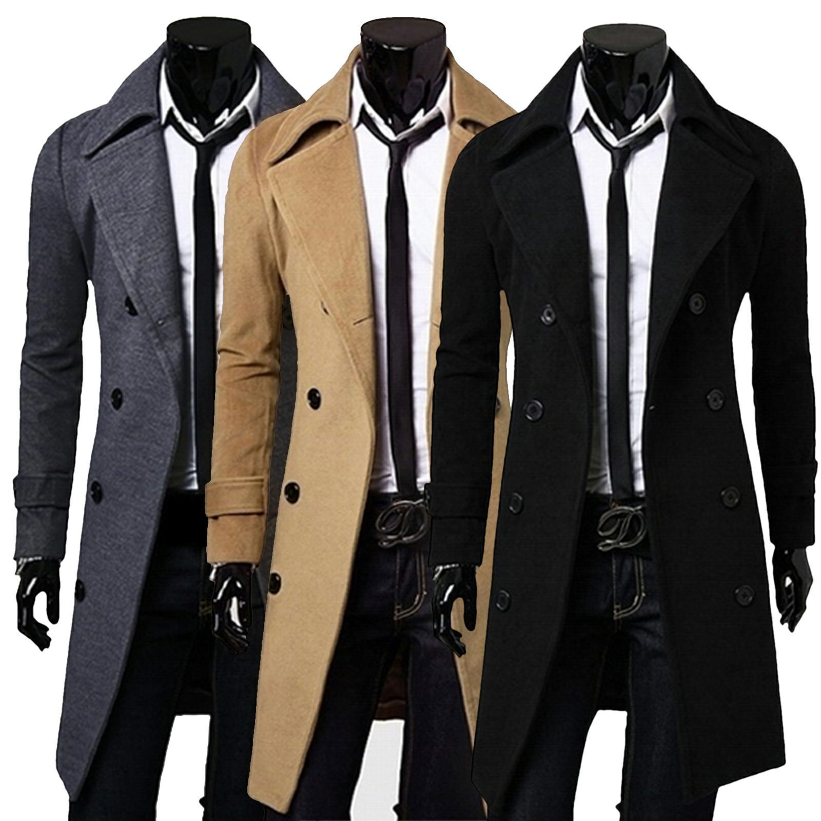 Men Winter Warm Trench Coat Double Breasted Long Jacket Top Dress Shirt  Overcoat | Ebay