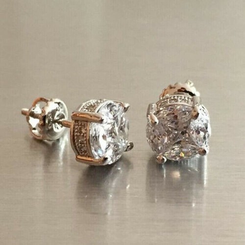 2 CT Round Cut Simulated Diamond Women's Stud Earrings 14K White Gold Plated - Picture 2 of 9