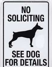 NO SOLICITING - Beware of DOG .. 8x12 metal sign - for GUARD DOG WARNING fans