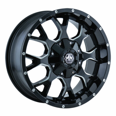 MAYHEM 8015 Warrior 20X9 6x120/6x139.7 ET18 Black w/Milled Spokes (Qty of 1)