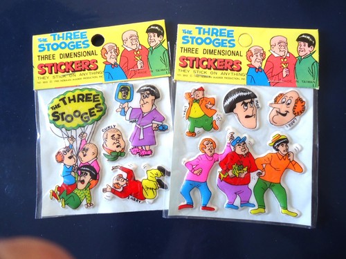 Two (2) Vintage Three Stooges 1980 Puffy 3D Stickers Sealed Packs Mint Old