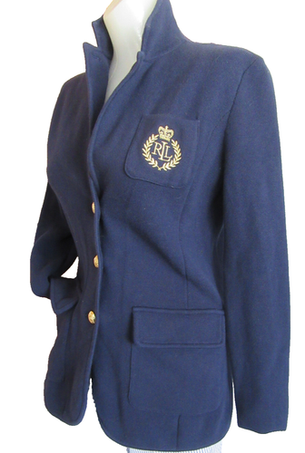Lauren Ralph Lauren Navy Knit Embroidered Blazer Jacket Size XS Bullion RLL LRL