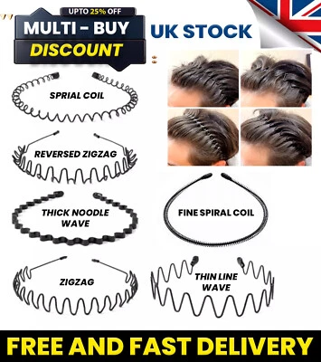 Black Metal Unisex Sports Hairband Headband Wave Alice Style Hair band Men Women