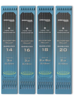 DRENNAN 6  SILVERFISH PELLET BARBLESS HAND TIED HOOKLENGTHS - 8 PER PACK