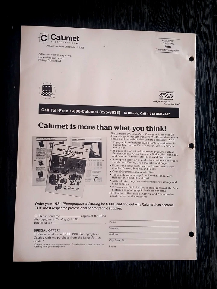 CALUMET PHOTOGRAPHIC INC. LARGE FORMAT GUIDE 1984 32 PAGES NICE CONDITION - Image 2 of 2