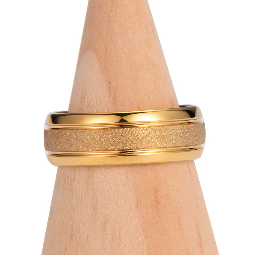 Mens Wedding Rings Promise Ring Fashion Band Rings for Men Gold 8MM - Image 3 of 4