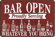 Jacevoo Bar Open Metal Tin Sign Vintage Bar Man Cave Funny Wall Decoration Bar S