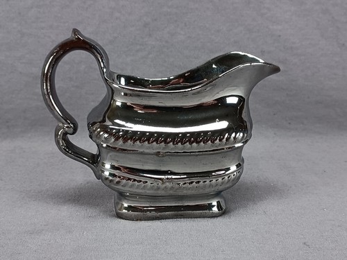 Antique English Silver Luster Redware Molded Rope Border Creamer Circa 1820s B - Picture 3 of 7