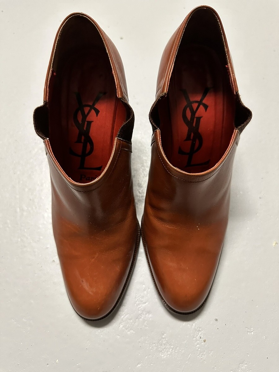 VTG Saint Laurent Paris Chelsea Boots Brownish Red Leather Size