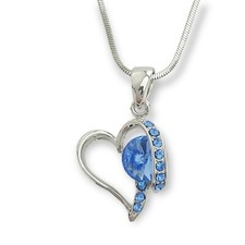 Heart Made With Swarovski Crystal Love Blue Pendant 18" Chain Necklace Jewelry