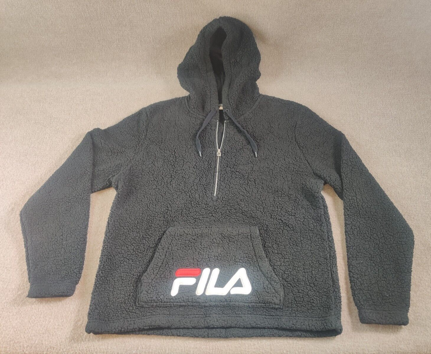 Felpa con cappuccio Fila donna giacca con cerniera intera XL sherpa pile logo ricamato