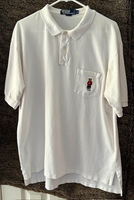 Vintage 90’s Polo Ralph Lauren Men's Shirt XL Polo Bear Logo White Preppy