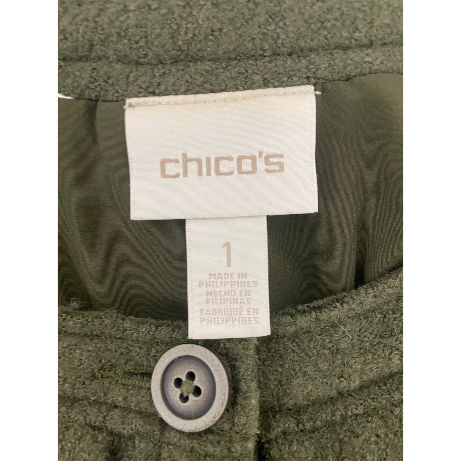 Chicos Ruffle Button Front Textured Jacket Green … - image 3