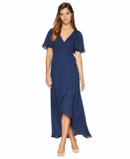 Show Me Your Mumu Women V-Neck Fluttered Marianne Wrap Dress Navy Sz L