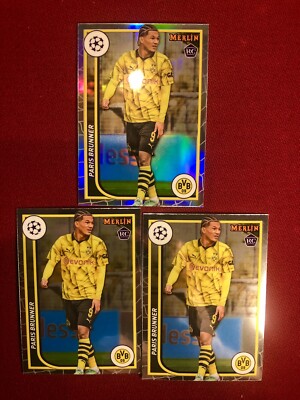 2023-24 Topps Merlin UEFA Paris Brunner Chrome Refractor + Base LOT (3)   MINT