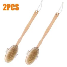 2 Pack Dry Brushing Body Brush, Natural Bristle Wooden Bath Shower Long Handle