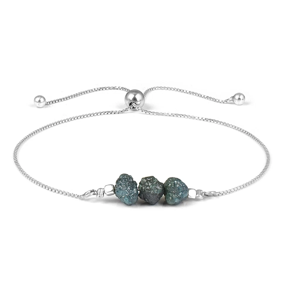 A+ Natural Blue Rough Diamond Beads Nuggets Bolo Chain Handmade Slider Bracelet - Image 3 of 4