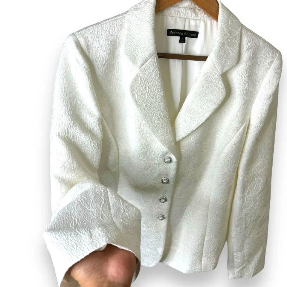 Blazer formal de boda Preston & York blanco floral perla estrás nuevo con etiquetas - talla 12 Foto 3 de 4