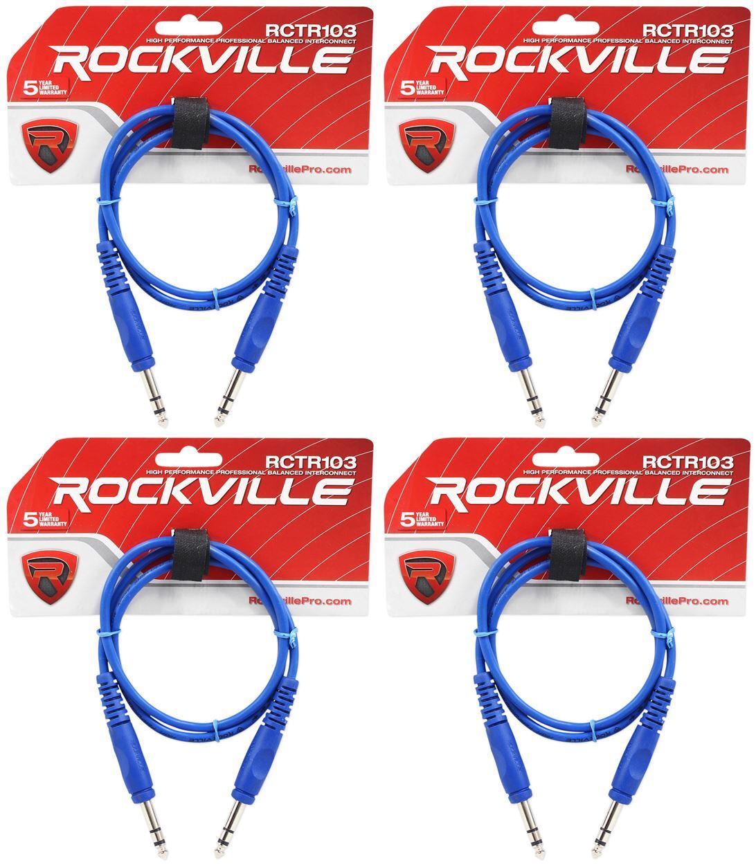 4 Кабель Rockville RCTR103BL Blue от 3 1/4 TRS до 1/4 TRS из 100% меди