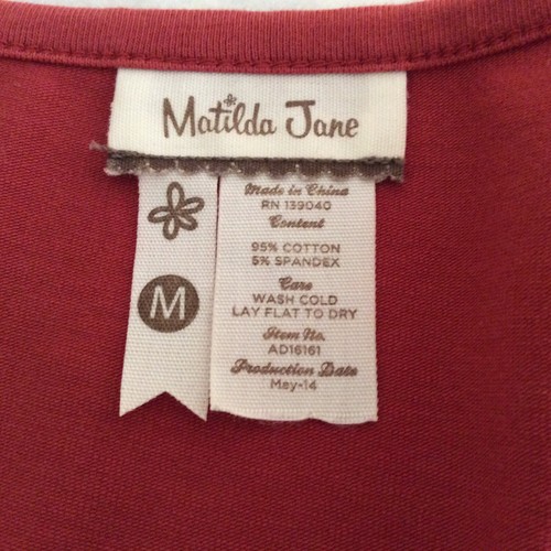 Matilda Jane Dress M Stretch knit 3/4 sleeve ORANGE Belted Logo Cottagecore - Picture 9 of 12